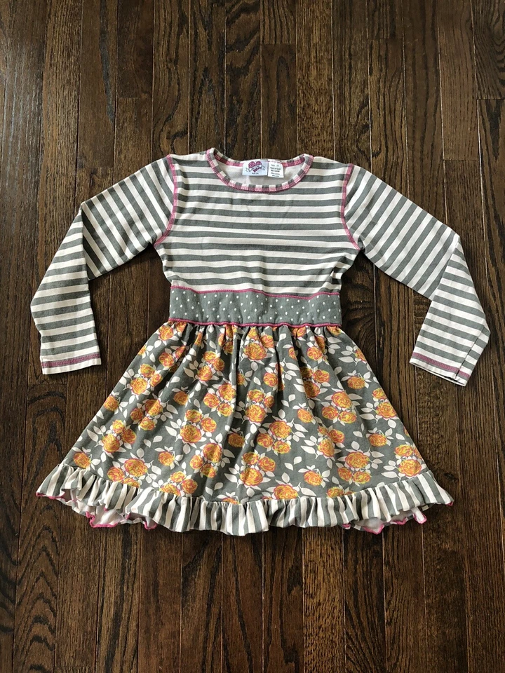 Vestido Ann Loren Niñas 7/8 Gris/Crema/Rosa Multi-Diseño Manga Larga Línea A Algodón Foto 1 de 4