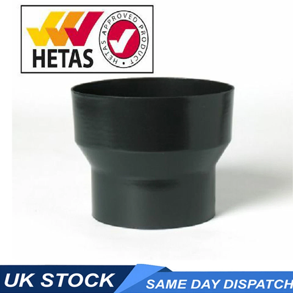 Single Wall Increasing Adapter Flue Pipe 125mm 5″ to 6" Black Vitreous Enamel  - Image 1 of 1