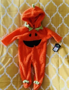 Baby Pumpkin Halloween Costume Warm Plush Hooded One Piece Orange - Picture 1 of 2