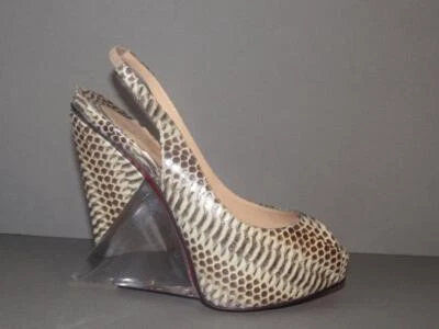 AUTÉNTICO NUEVO CHRISTIAN LOUBOUTIN 37 ROOSEMIN AYER 120 CUÑAS DE PIEL DE SERPIENTE NUEVO EN CAJA $1195 Foto 1 de 4