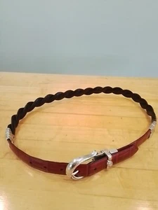  Belt Braided Croc Leather Reversible Black Red Filigree Silvertone Buckle L 39" - Picture 1 of 13
