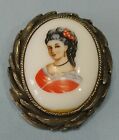Vintage Milk Glass Victorian Style Transfer Cameo Pin Brooch