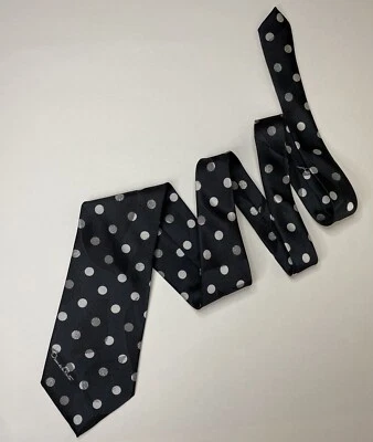 Oscar de la Renta Studio Tie Black W/ White Polka Dots Poly Silk 58 x 4 USA Foto 1 de 4