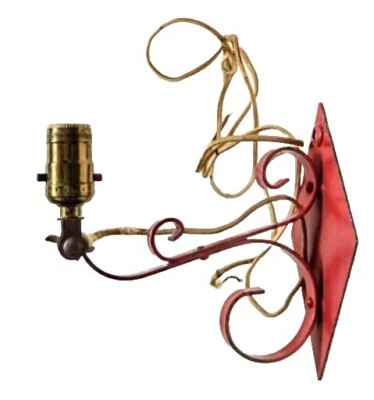 Antiguo aplique de hierro forjado industrial de acero UL accesorio de lámpara de pared cable de tela Foto 1 de 4