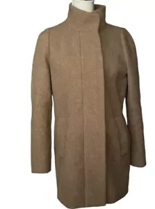 Cappotto donna J Crew Mercantile lana città beige marrone collo ad imbuto zip intera taglia 4 - Foto 1 di 6