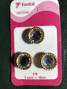 3 x Tootal Clear Centre w Gold Border Vintage Buttons 16mm (#95) FREE POST - Picture 1 of 2