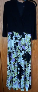 NWT Women's R&K Black Floral Print Wrap Front Floor Length L/S Dress Size 10 - Picture 1 of 6