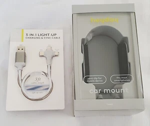 Cable de sincronización de carga 3 en 1 cargador trenzado iluminado 3 pies montaje de teléfono celular para automóvil - Imagen 1 de 12