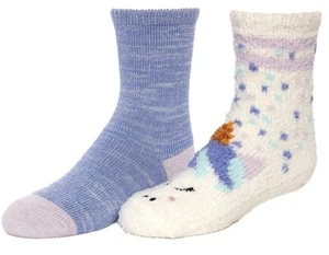 CuddlDuds 2 Pack PlushFill Girls Slipper Socks White Unicorn Size 4-10 NIP New  - Picture 1 of 2