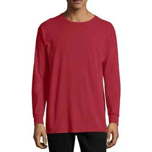 Hanes Mens ComfortWash Cotton Long Sleeve Garment Dyed T Shirt GDH200 Red Large - Picture 1 of 7