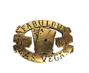 Vtg Fabulous Las Vegas Solid Brass Belt Buckle Gambling Casino 21 Dice Blackjack - Picture 1 of 5