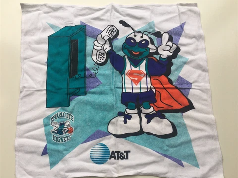 90s Charlotte Hornets NBA HUGO Superman 18x20 Rally Towel Game BRAND NEW RARE Cover