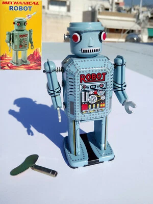 ROBOT MECCANICO DA PASSEGGIO / giocattolo in latta metallo / chiave orologio / MS416 / made in China - Immagine 1 di 4