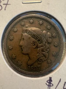 1837 Coronet Head Large Cent, Head of 1838, Beaded Cords - Picture 1 of 2