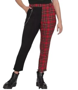 Hot Topic Black & Red Plaid Split Leg Pants Women's Size S - Picture 1 of 7