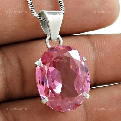 Ovale Zircone Cubico Gemma Argento Massiccio Art Déco Anniversario Pendente - Immagine 1 di 4