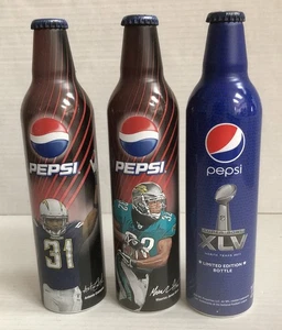 Pepsi Colored Art Aluminum Bottles NFL Set of 3 Full Cromartie Jones-Drew XLV - Picture 1 of 6