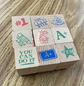 Lot of 9 Small Teacher Rubber Stamps Wood Mount, Perfect size! #1 You Can Do It! - Picture 1 of 3