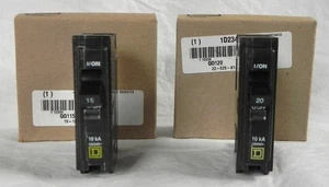 2 Square D Miniature Circuit Breakers: QO115 (1D230) 15 A + QO120 (1D234) 20A - Picture 1 of 6