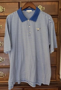 Peter Millar Polo Shirt Bulls Bay Cotton embroidered XL SS blue white stripe - Picture 1 of 5