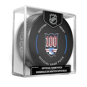 New York Rangers 100th Anniversary NHL Official Game Model Puck In Display Case - Picture 1 of 1