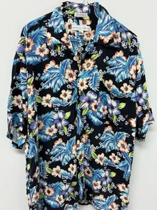 GEOFFREY BEENE Hawaiian Button Up Short Sleeve Shirt Large Rayon Summer Beach - Picture 1 of 6