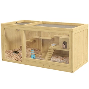 PawHut Wooden Hamster Cage with Water Bottle, Platforms, Openable Roof - Picture 1 of 9