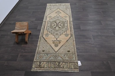 Alfombra de corredor turca vintage 2x7 pies lana anatolia hecha a mano pasillo Oushak BEIGE Foto 1 de 4