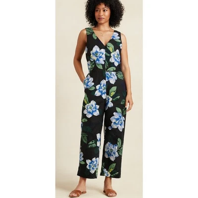 Banana Republic Womens Floral Linen Blend Jumpsuit V Neck Sleeveless Size 10 NWT - Image 1 of 4