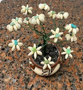 Jemez Pueblo Native American Pottery Signed Mela Pot Wire Tree Turquoise Flowers - Picture 1 of 11