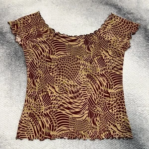 Vintage 2000s Forever 21 Top Off The Shoulder Orange Yellow Geometric Medium Y2K - Picture 1 of 6