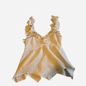 Planet Heart Women’s Ruffle Crop Top Beige Textured Crinkle Fabric Size Small - Picture 1 of 6