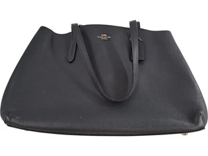 Coach Navy Blue Leather Tote Bag with Silver Hardware T2936 D84 - Picture 1 of 11