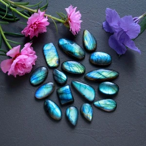 16Pcs 148Ct Natural Labradorite Cabochon Loose Gemstone Lot 28x8 14x8mm #16511 - Picture 1 of 9