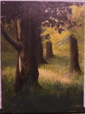 Pintura al óleo de paisaje impresionista tonalista de principios del siglo XX Foto 1 de 4