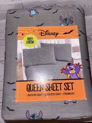 Disney Lilo & Stitch Halloween Bat 100% Cotton Queen Sheets Set NIP MSRP $57 - Image 1 of 4