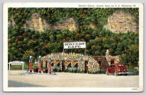 Vintage Devil’s Elbow Missouri Route 66 Cafe Leinen Postkarte Curt Teich - Bild 1 von 2