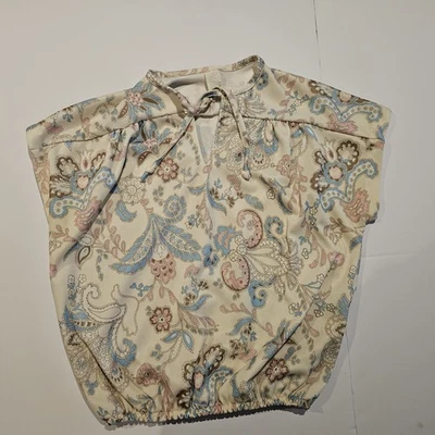 Vtg 70s MCM Womens Print Polyester Button Blouse~Shirt~Wide Collar~Cottage Core - Image 1 of 4