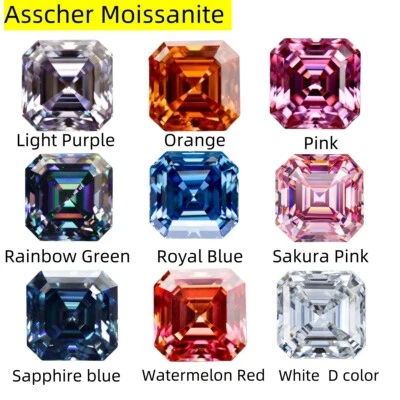 6x6~10x10 D Blue Asscher Loose Moissanite Stone VVS1 GRA Certificate For Earring - Image 1 of 4