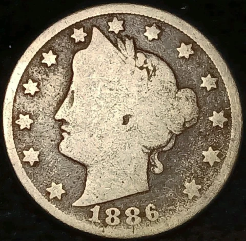 1886 Liberty "V" Nickel 5 five cents!~Rare Key-Date~G-VG Details Cover