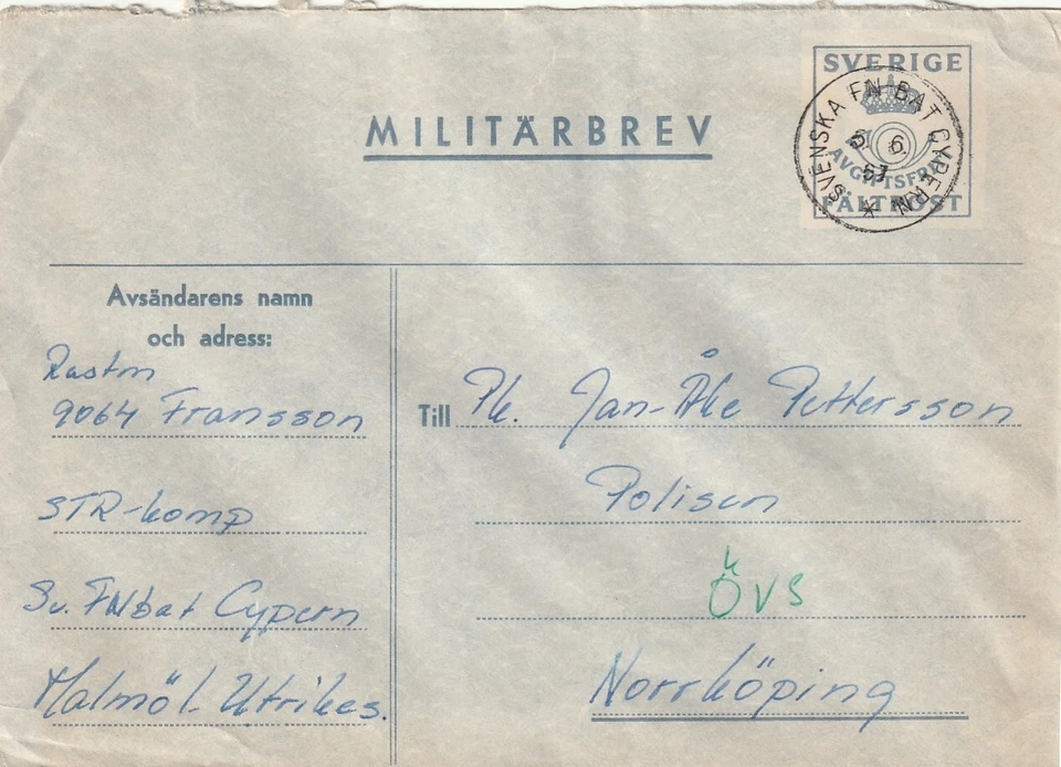 SWEDEN: Military Swedish UN-Battalion Cypern/Cyprus, Postal stationery  1967. - Image 1 of 1