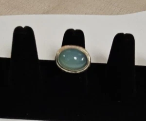 Beautiful Moonglow Blue Green Chalcedony Ring Size 6.5 - Picture 1 of 5