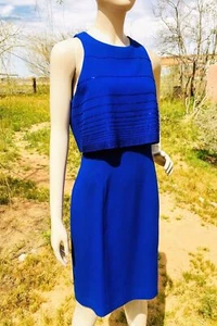 Vintage Saks Fifth Avenue Rimini Blue Beaded Tiered Layered Party Dress Size 10 - Picture 1 of 8