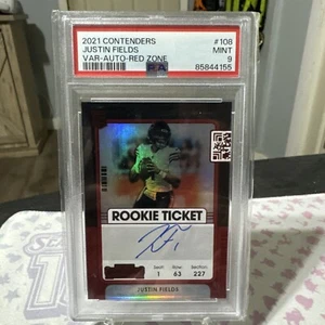 2021 Panini Contenders Red Zone Ticket Justin Fields 108 Rookie Auto RC PSA 9! - Picture 1 of 2