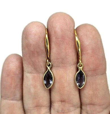 Iolite Earrings, Water Sapphire, Gold plated Sterling Silver, Blue Violet Gem - Image 1 of 4
