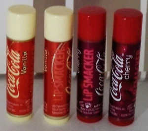4 Coca Cola Lip Smackers Lip Balms 2 Coca Cola VANILLA & 2 CHERRY Sealed - Picture 1 of 1
