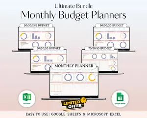 Ultimate Monthly Budget Spreadsheet Bundle | 5-in-1 Google Sheets & Excel - Picture 1 of 4