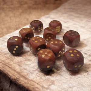 Set Of 10 Rare Unique Backgammon Rose Wood D6 Dices 22 mm with Brass Inlay Work - Picture 1 of 7