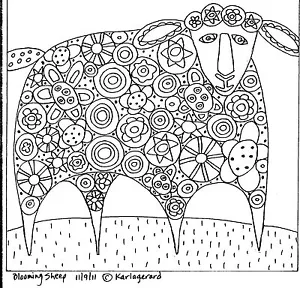 RUG HOOK Craft PAPER PATTERN Blooming Sheep FOLK ART ABSTRACT PRIMITIVE Karla - Picture 1 of 5