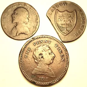 1790, 1791, 1811 Conder Token Lot with Clip Error. Shakespeare/Bristol/Penny Set - Picture 1 of 7